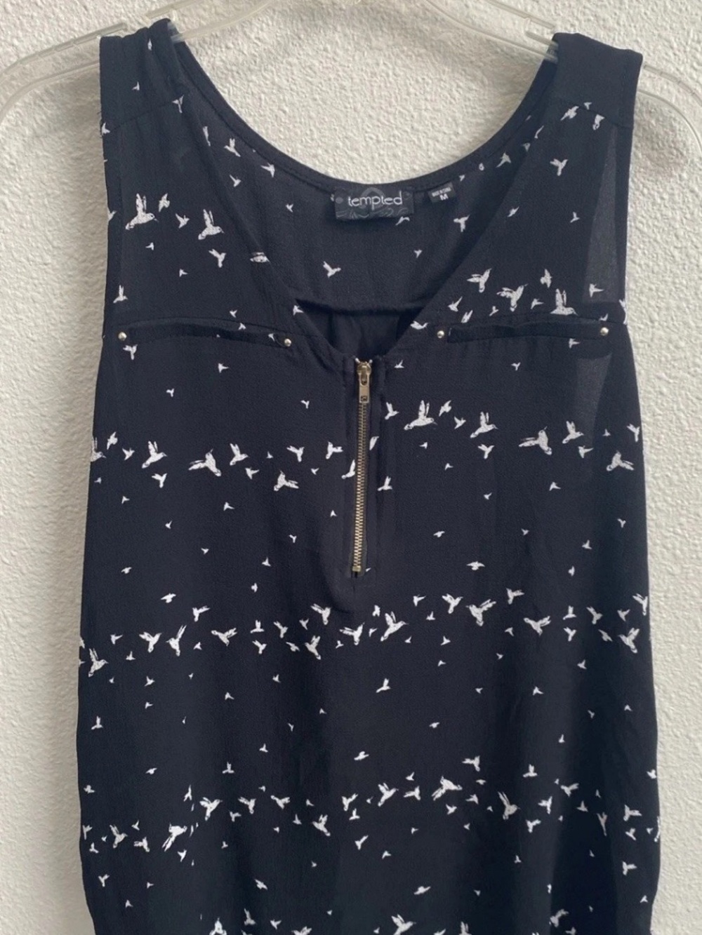 Tempted Black and White Floral Birds Quarter Zip Tank Top Size Medium